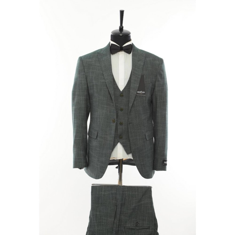 Derman Green Classic Patterned Fabric 3 Pieces Suits
